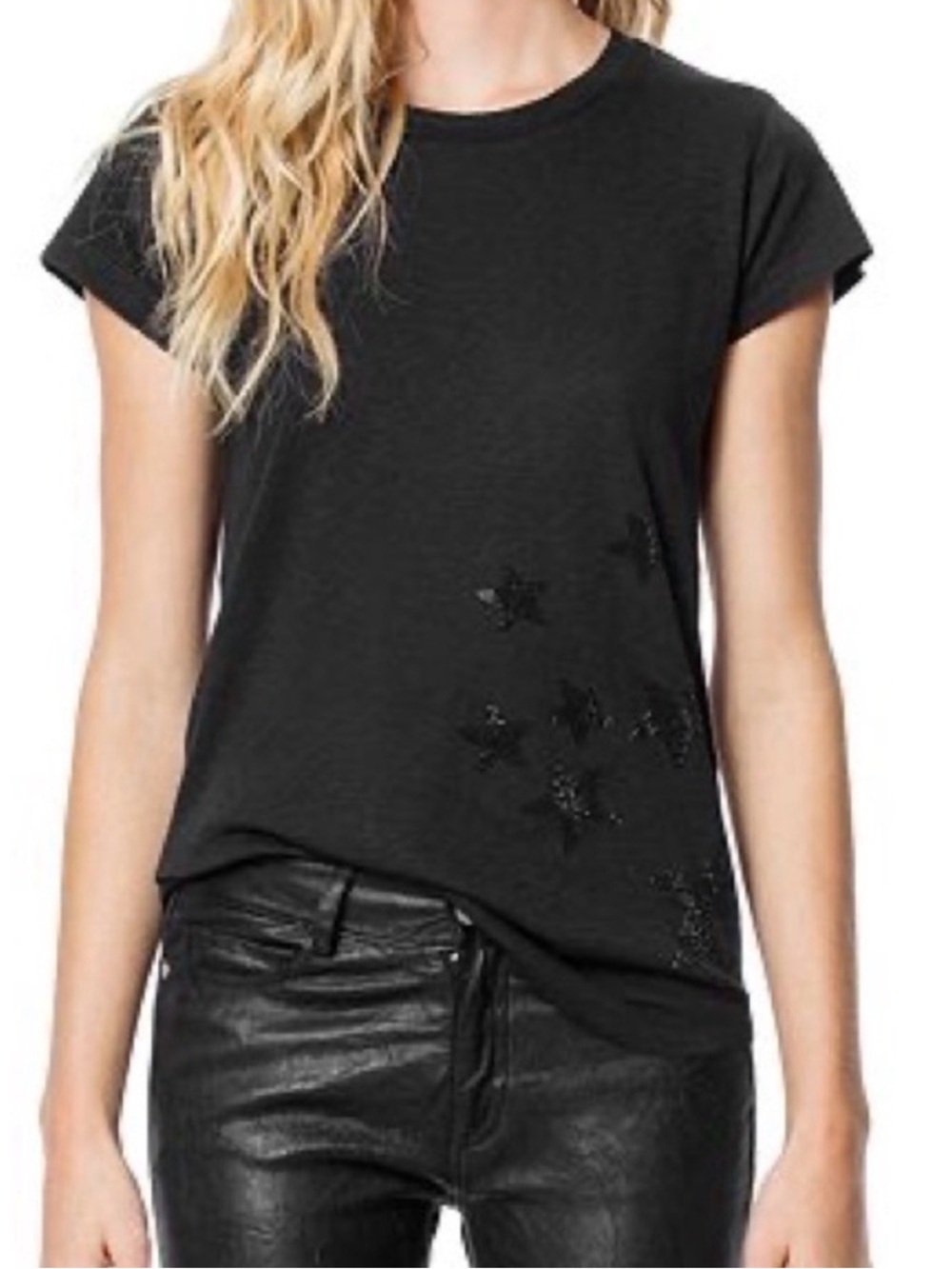 Zadig & Voltaire Skinny Stars Strass Black Tee Size Medium